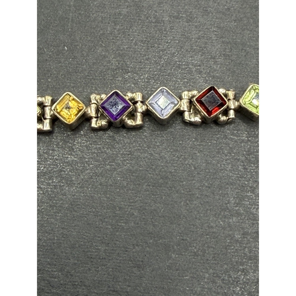 Vintage 7" Sterling Silver Multi Gemstone Bracelet Amethyst Garnet 16 Grams J28 - Picture 10 of 15